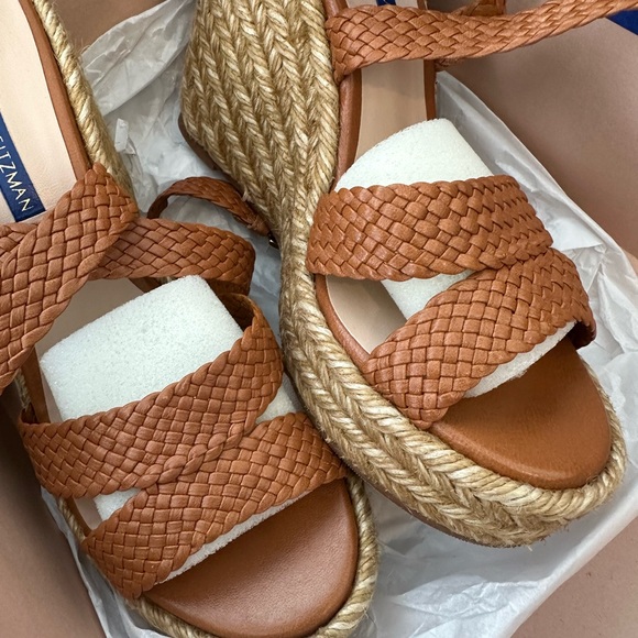 Stuart Weitzman Elsie Woven Leather Espadrille Wedge - Picture 7 of 8